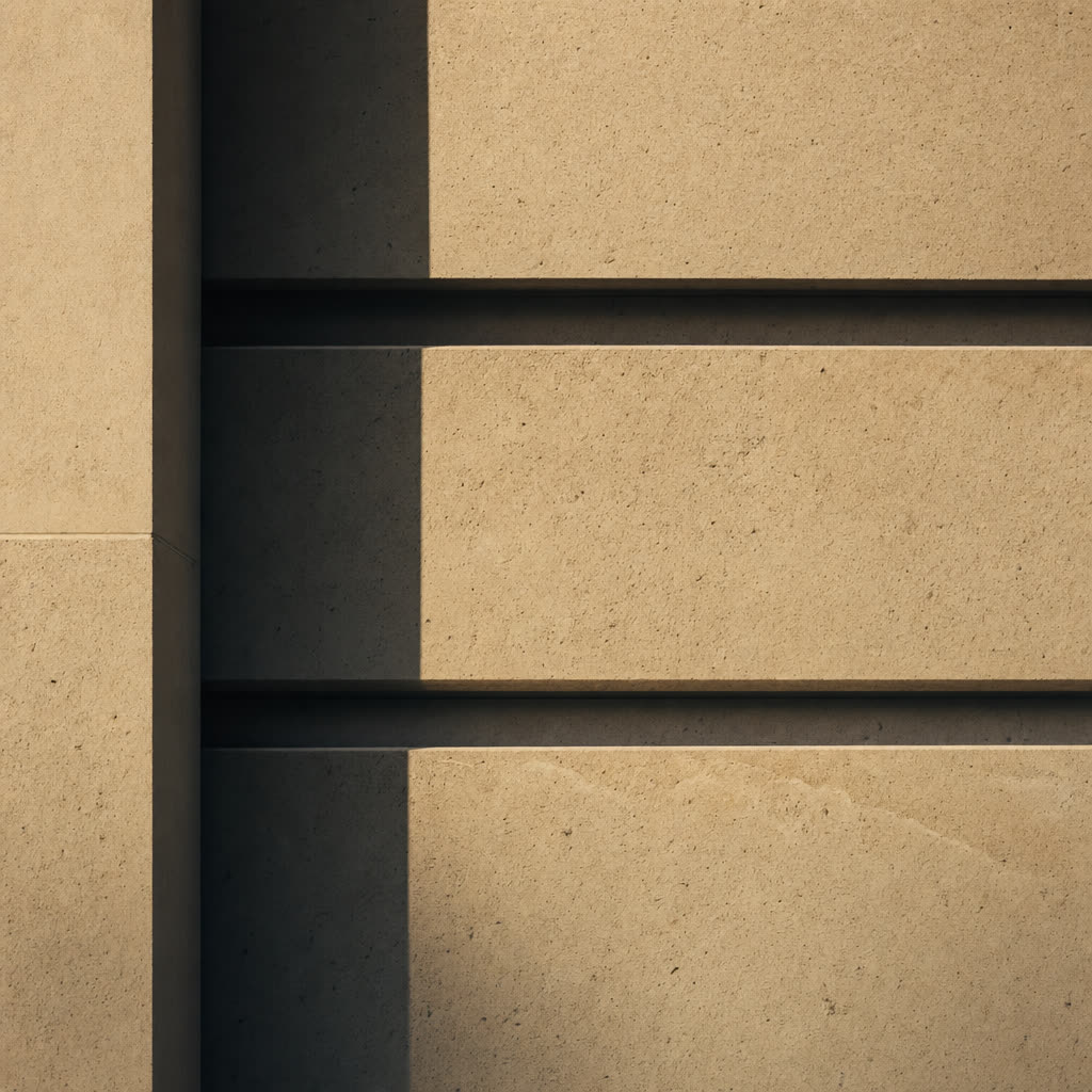 Warm limestone facade in Lisbon light with precise shadow lines